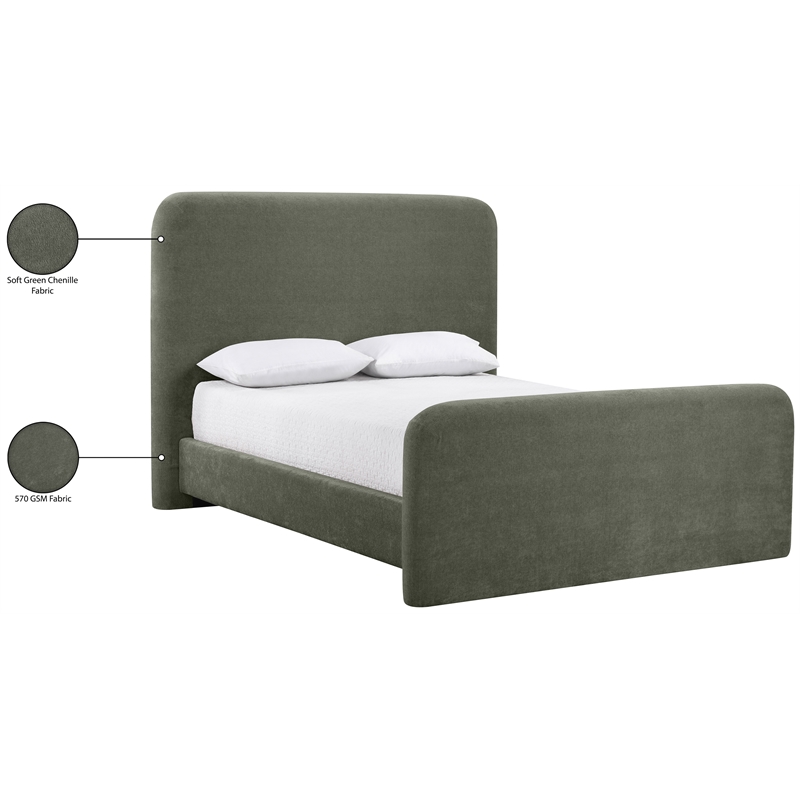 Meridian Furniture Fira Green Chenille Fabric Queen Bed