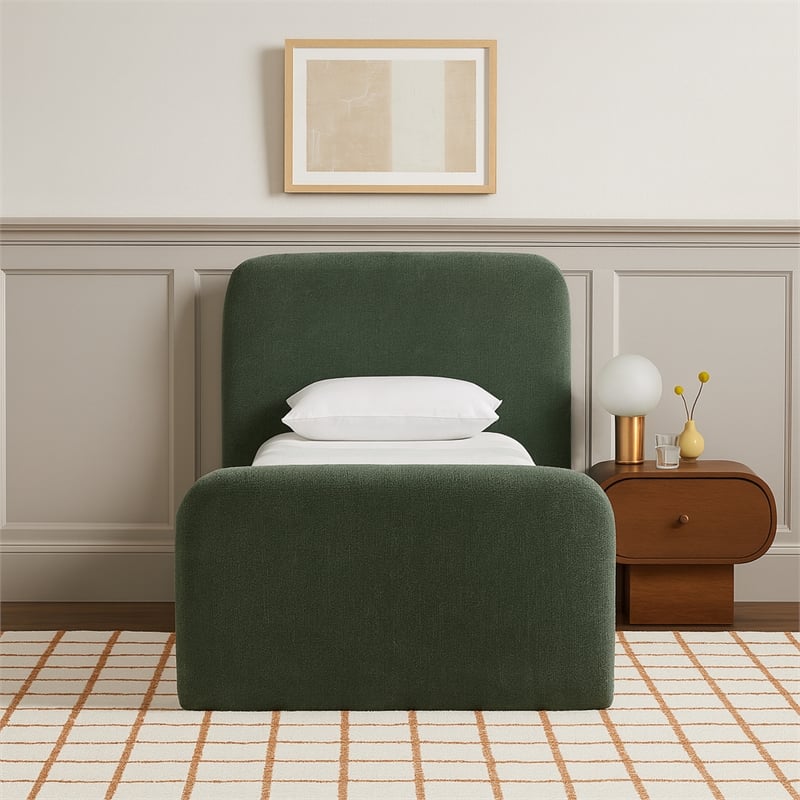 Meridian Furniture Fira Green Chenille Fabric Twin Bed