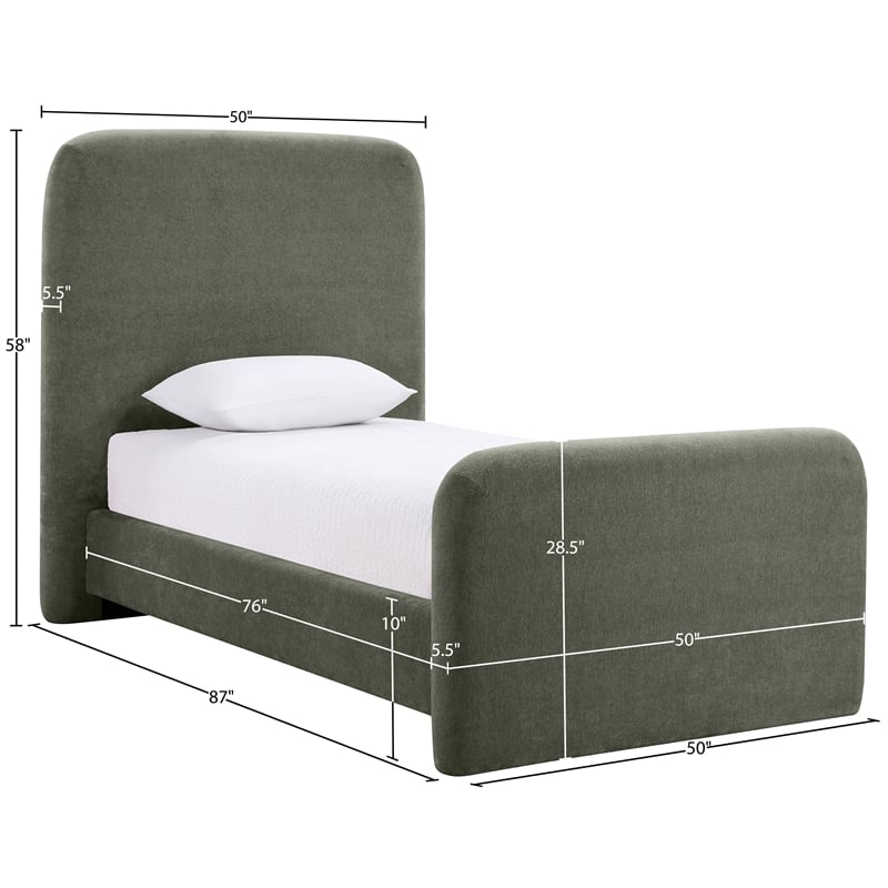 Meridian Furniture Fira Green Chenille Fabric Twin Bed