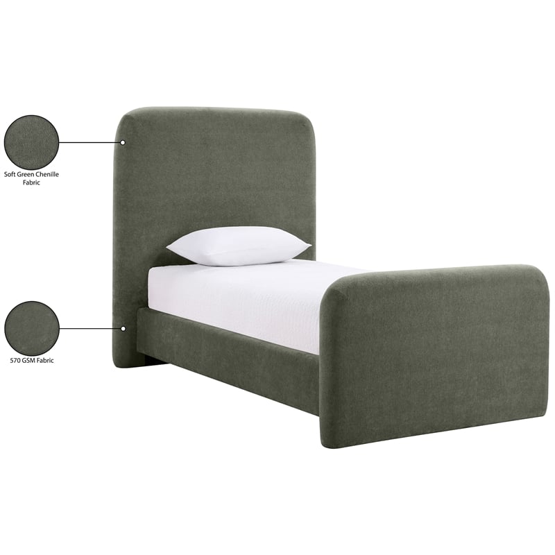 Meridian Furniture Fira Green Chenille Fabric Twin Bed