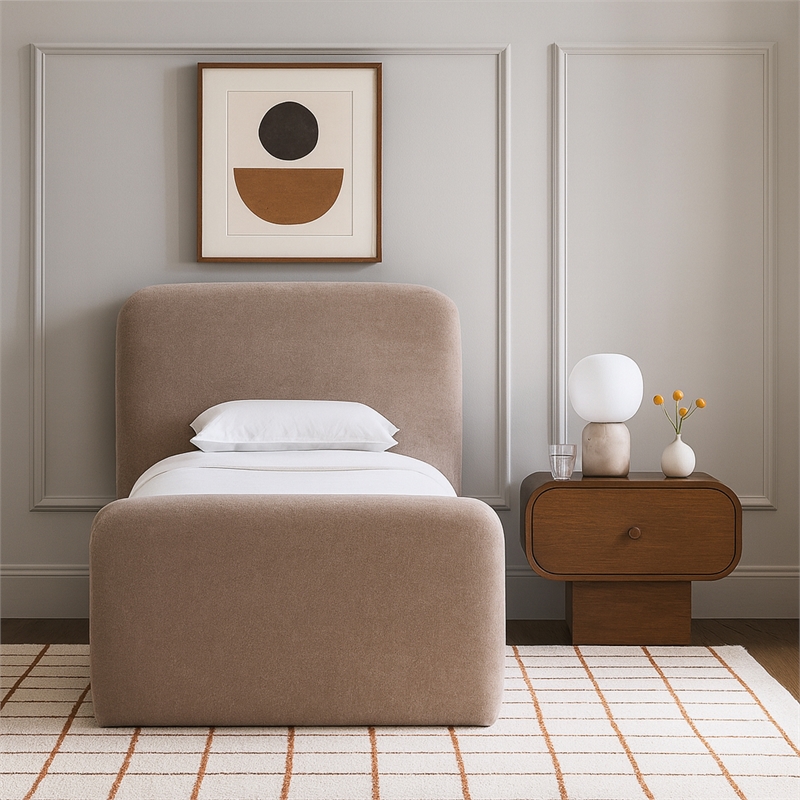 Meridian Furniture Fira Taupe Chenille Fabric Twin Bed