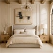 Meridian Furniture Kendall Beige Linen Textured Fabric Upholstered Queen Bed