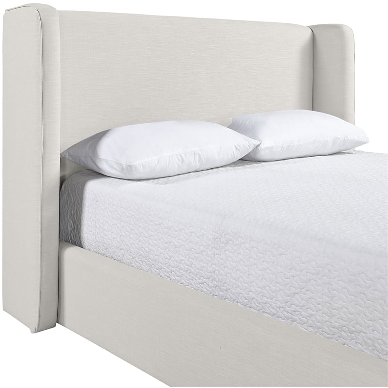 Meridian Furniture Kendall Cream Linen Textured Fabric Upholstered Full Bed