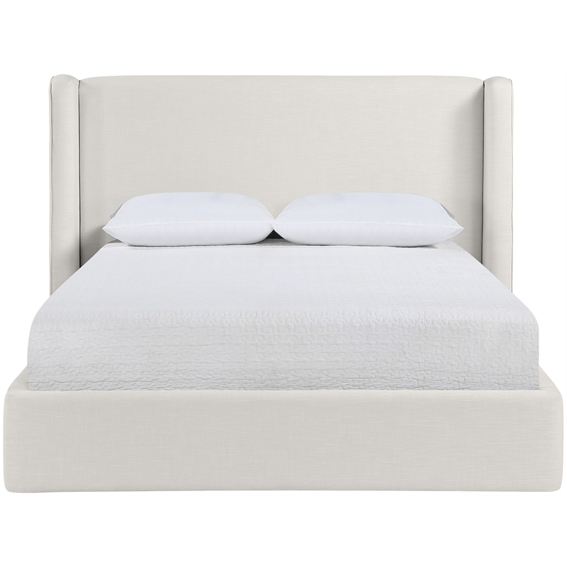Meridian Furniture Kendall Cream Linen Textured Fabric Upholstered Queen Bed