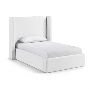 Meridian Furniture Kendall White Linen Textured Fabric Upholstered Twin Bed