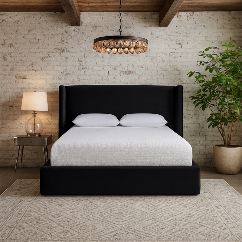 Meridian Furniture Kendall Black Velvet Upholstered Full Bed