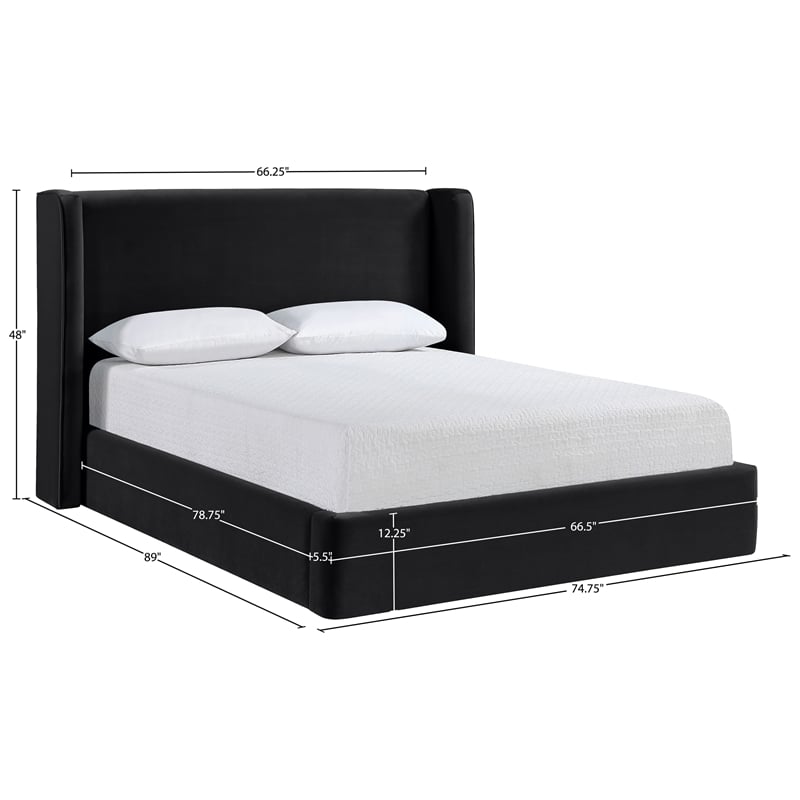 Meridian Furniture Kendall Black Velvet Upholstered Queen Bed