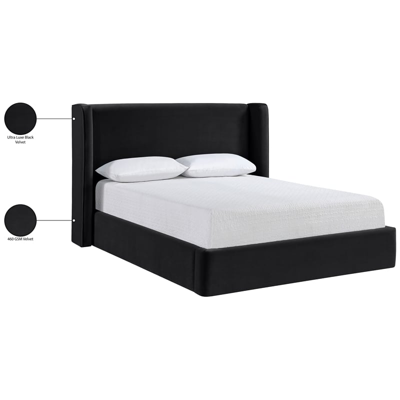 Meridian Furniture Kendall Black Velvet Upholstered Queen Bed