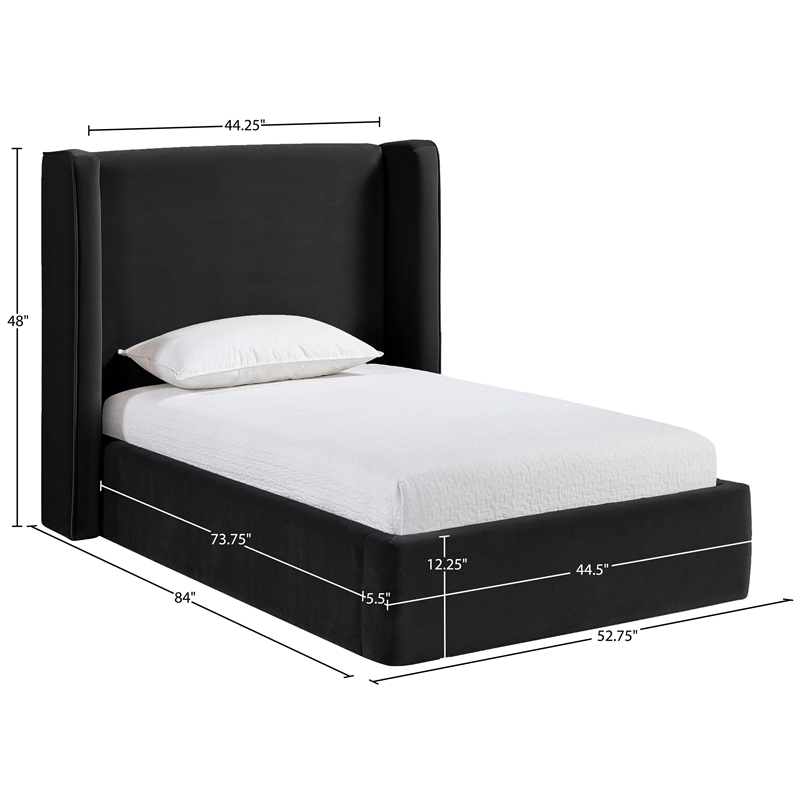 Meridian Furniture Kendall Black Velvet Upholstered Twin Bed