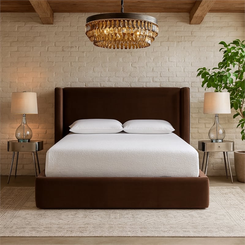 Meridian Furniture Kendall Brown Velvet Upholstered Full Bed