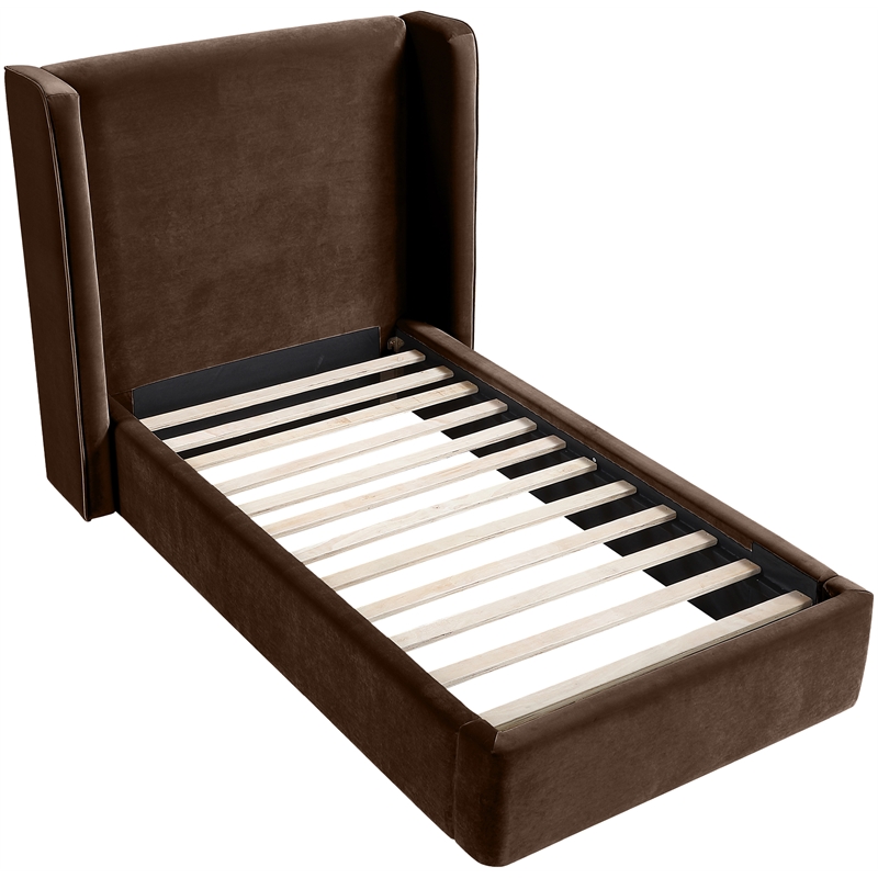 Meridian Furniture Kendall Brown Velvet Upholstered Twin Bed
