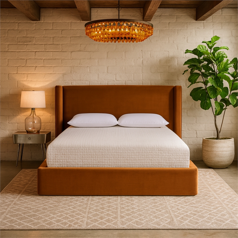 Meridian Furniture Kendall Cognac Velvet Upholstered Full Bed