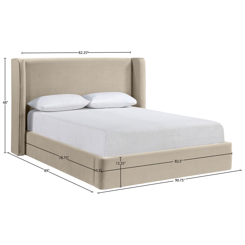 Meridian Furniture Kendall Cream Velvet Upholstered King Bed