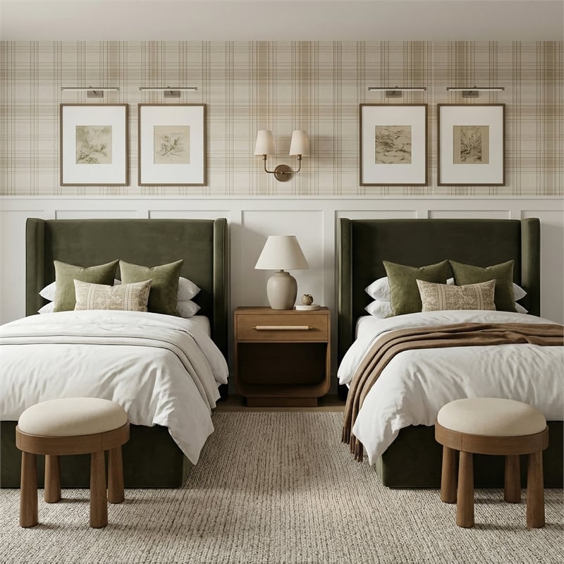 Meridian Furniture Kendall Green Velvet Upholstered Twin Bed