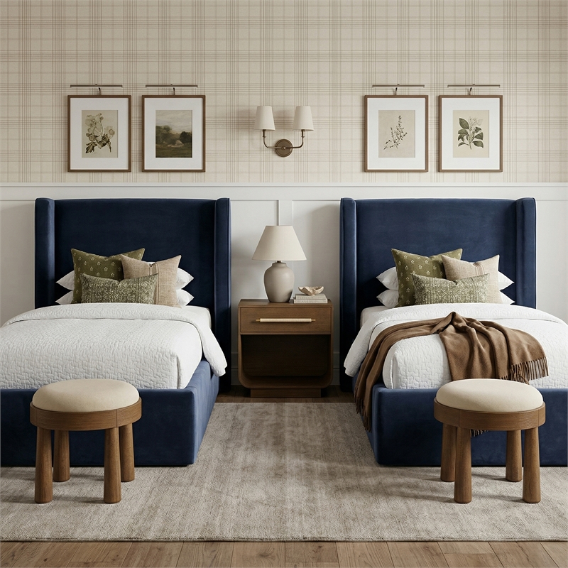 Meridian Furniture Kendall Navy Velvet Upholstered Twin Bed