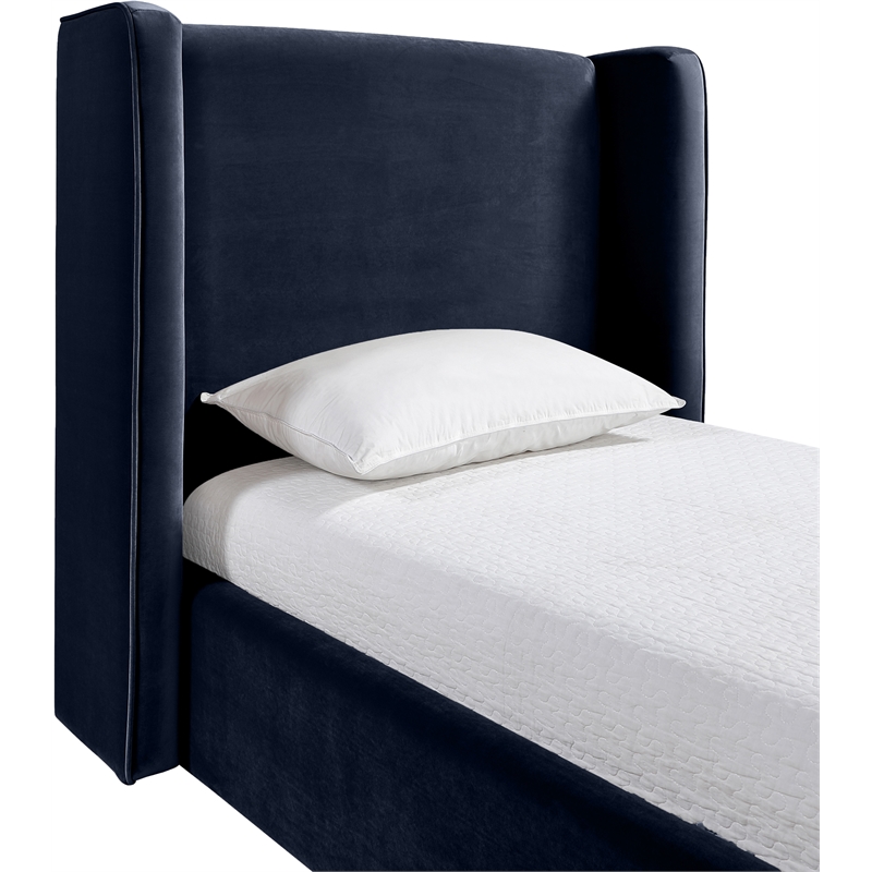 Meridian Furniture Kendall Navy Velvet Upholstered Twin Bed