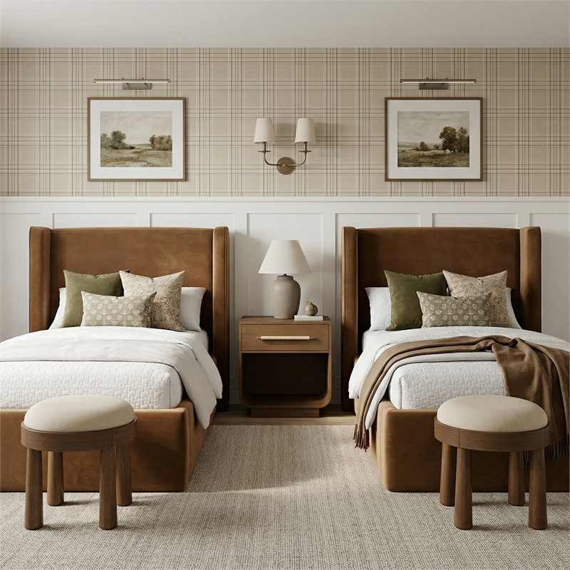 Meridian Furniture Kendall Saddle Velvet Upholstered Twin Bed