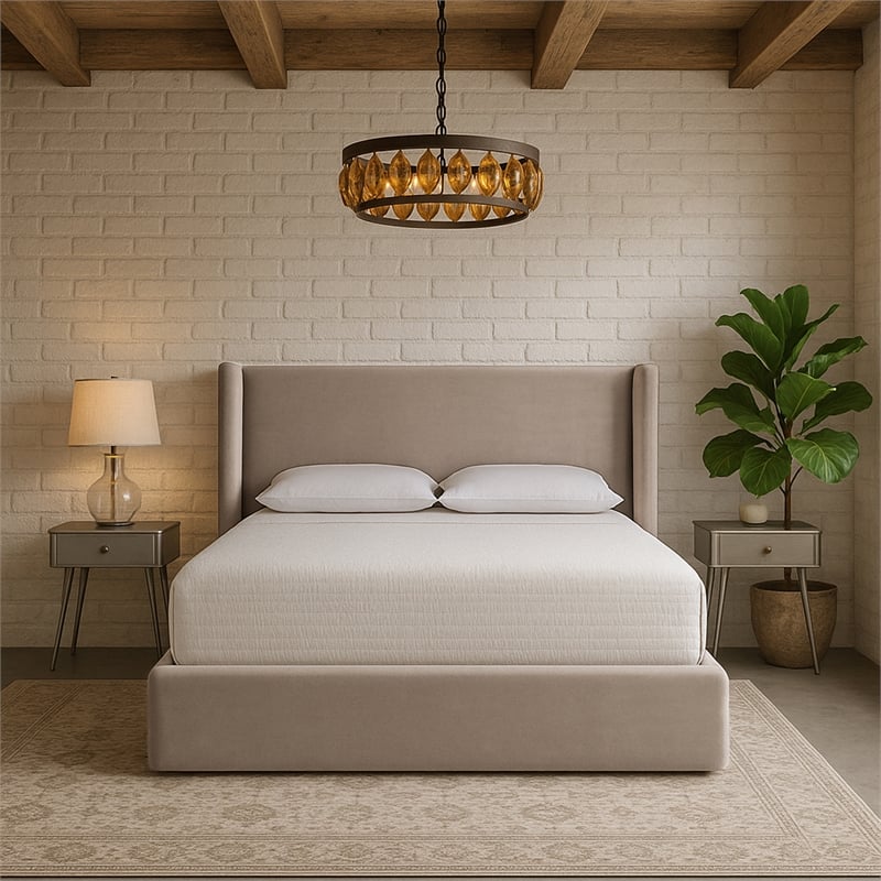 Meridian Furniture Kendall Taupe Velvet Upholstered Full Bed