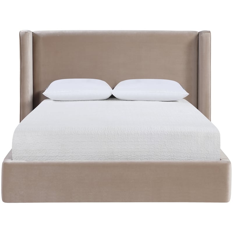 Meridian Furniture Kendall Taupe Velvet Upholstered Full Bed