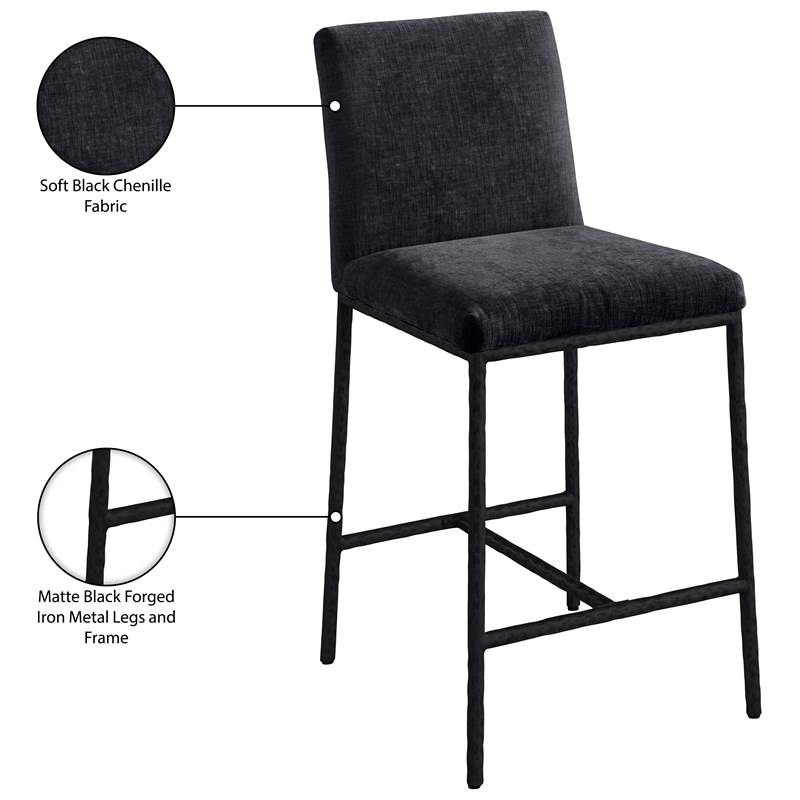 Meridian Furniture Reeves Black Chenille Upholstered Counter Stool (Set of 2)
