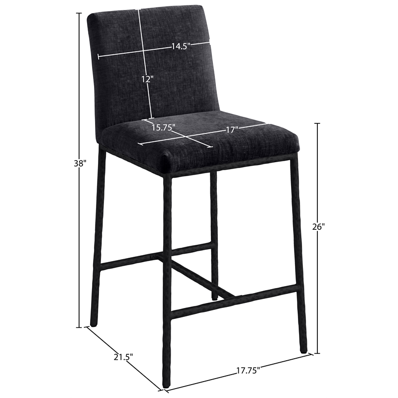 Meridian Furniture Reeves Black Chenille Upholstered Counter Stool (Set of 2)