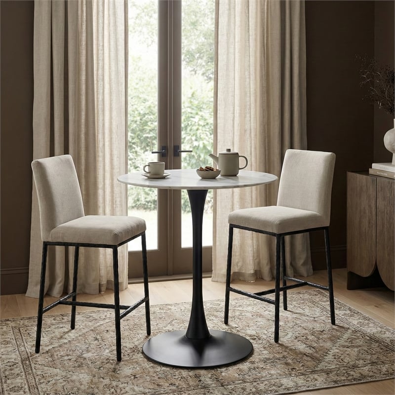 Meridian Furniture Reeves Cream Chenille Upholstered Counter Stool (Set of 2)