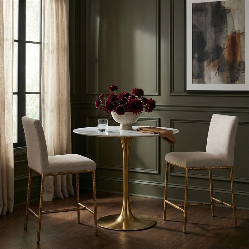 Meridian Furniture Reeves Beige Chenille Upholstered Counter Stool (Set of 2)