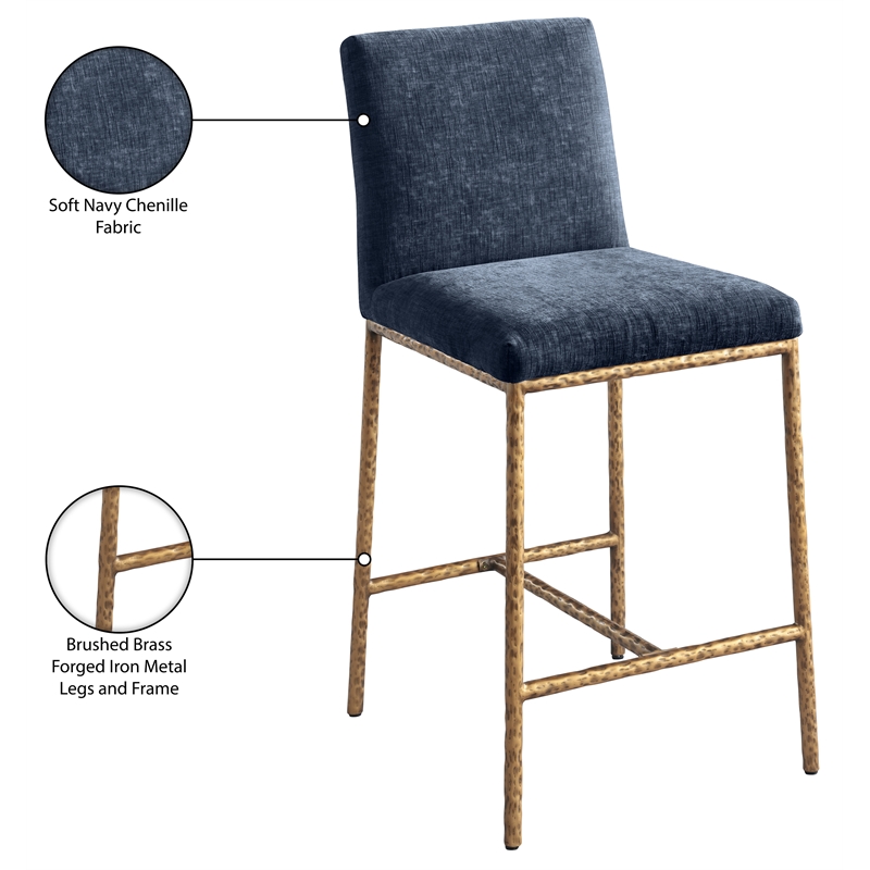 Meridian Furniture Reeves Navy Chenille Upholstered Counter Stool (Set of 2)