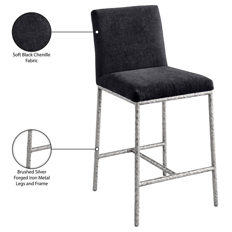 Meridian Furniture Reeves Black Chenille Upholstered Counter Stool (Set of 2)