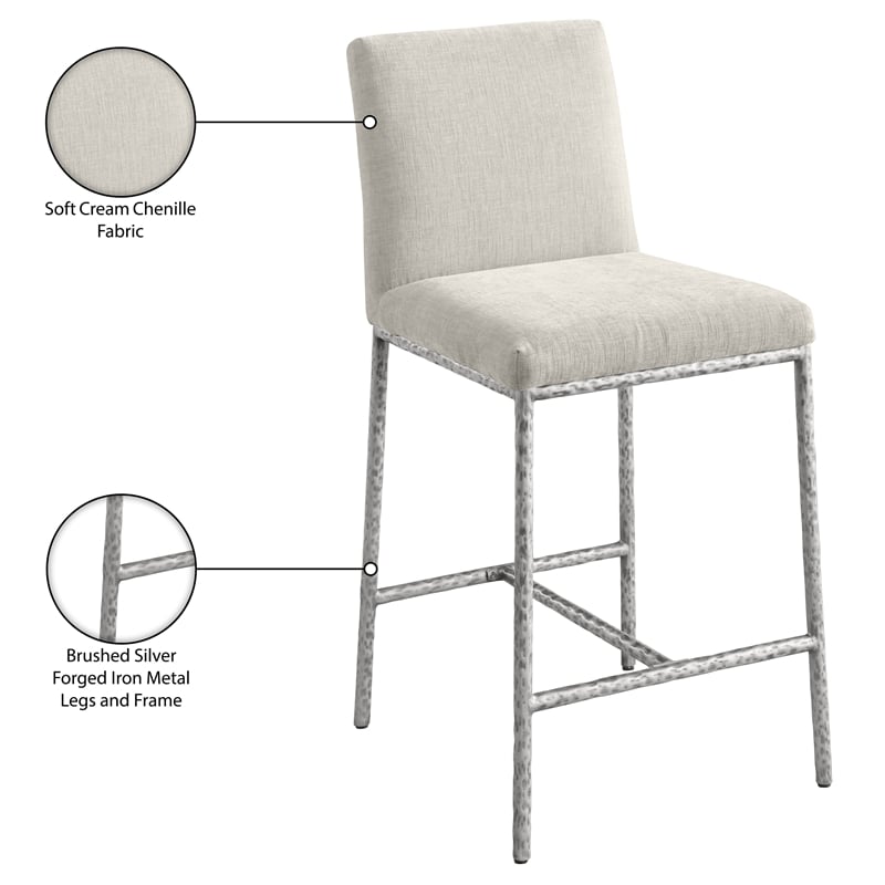 Meridian Furniture Reeves Cream Chenille Upholstered Counter Stool (Set of 2)