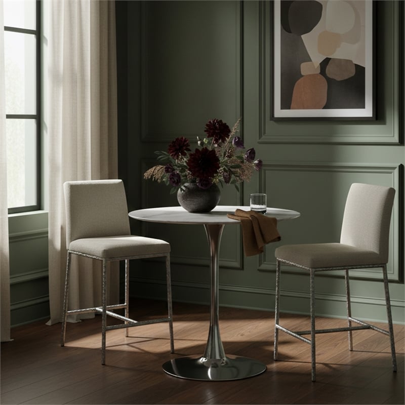 Meridian Furniture Reeves Cream Chenille Upholstered Counter Stool (Set of 2)