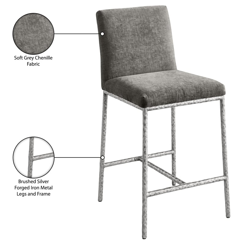 Meridian Furniture Reeves Grey Chenille Upholstered Counter Stool (Set of 2)