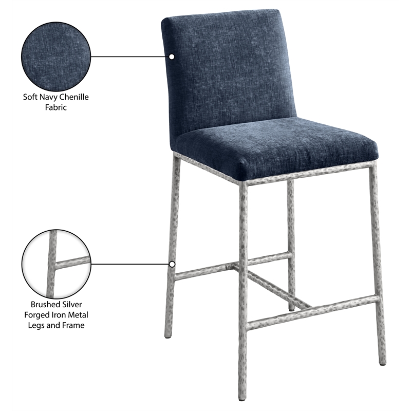 Meridian Furniture Reeves Navy Chenille Upholstered Counter Stool (Set of 2)