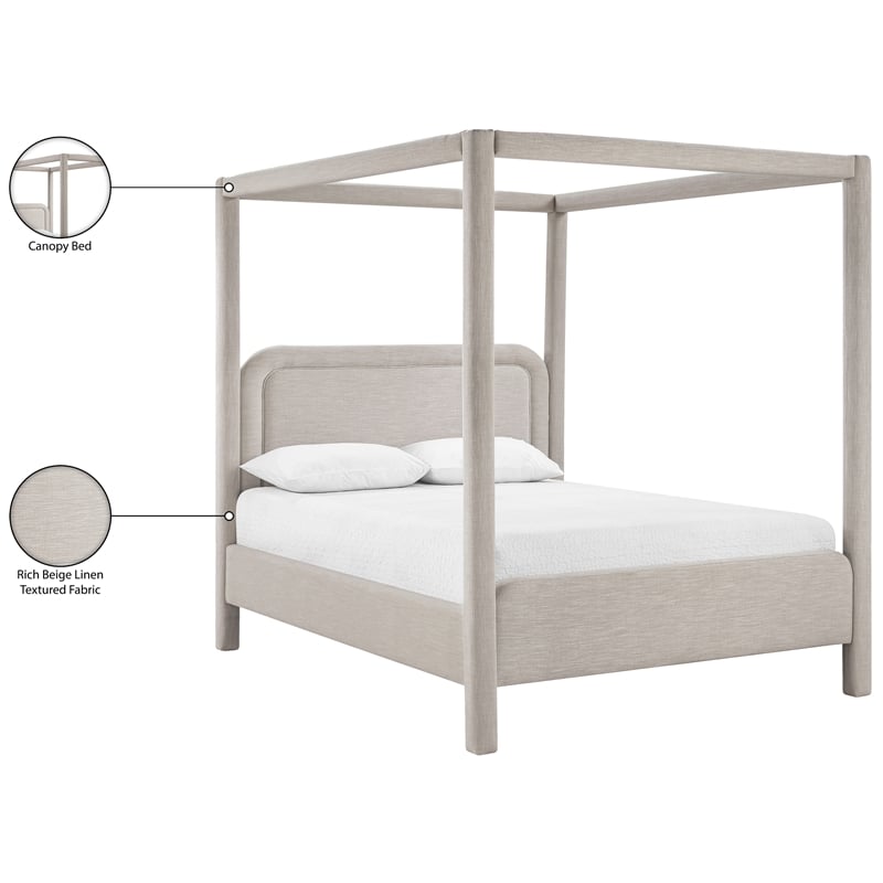 Meridian Furniture Salina Beige Linen Textured Fabric Upholstered Queen Bed