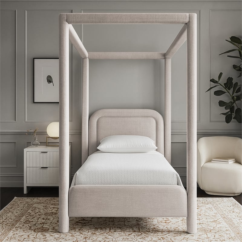 Meridian Furniture Salina Beige Linen Textured Fabric Upholstered Twin Bed