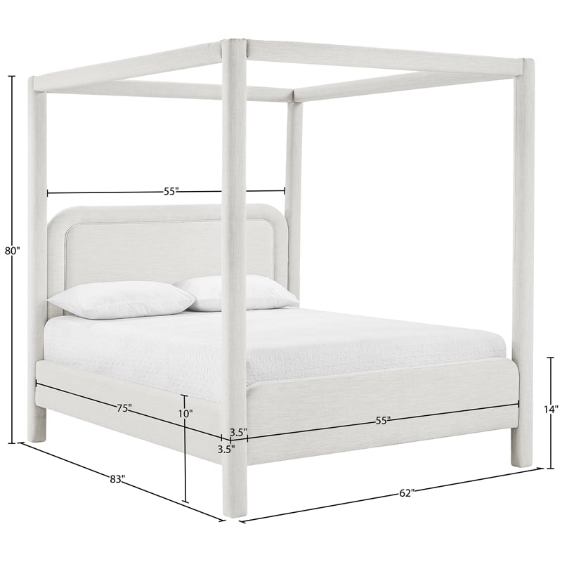 Meridian Furniture Salina Cream Linen Textured Fabric Upholstered Full Bed