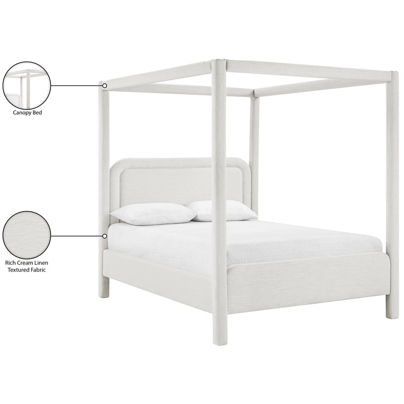Meridian Furniture Salina Cream Linen Textured Fabric Upholstered Full Bed