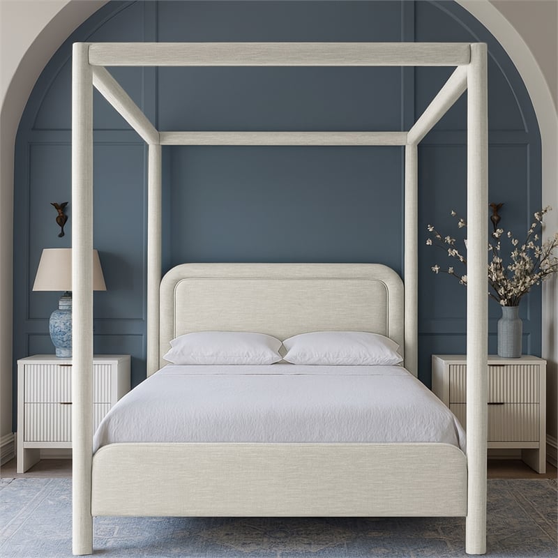 Meridian Furniture Salina Cream Linen Textured Fabric Upholstered King Bed