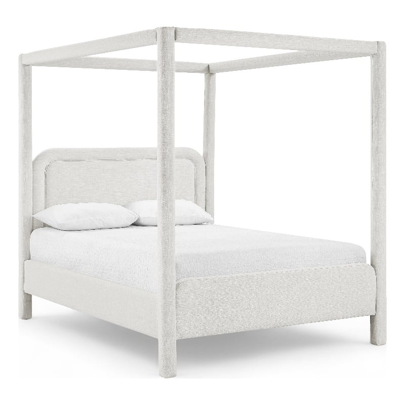 Meridian Furniture Salina Cream Linen Textured Fabric Upholstered Queen Bed