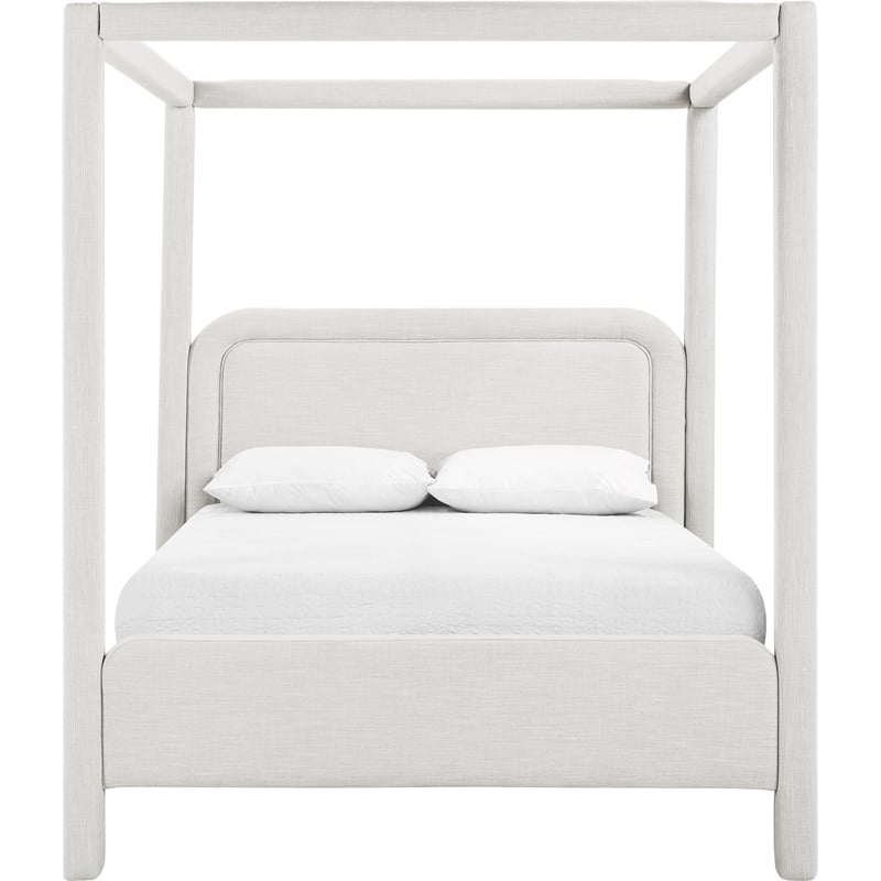 Meridian Furniture Salina Cream Linen Textured Fabric Upholstered Queen Bed