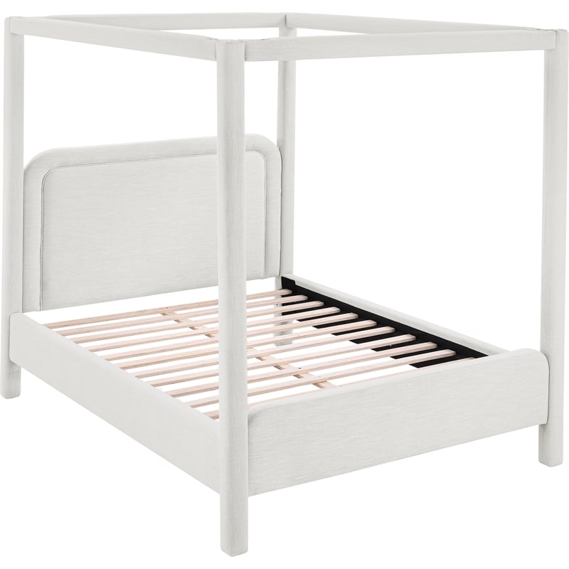 Meridian Furniture Salina Cream Linen Textured Fabric Upholstered Queen Bed