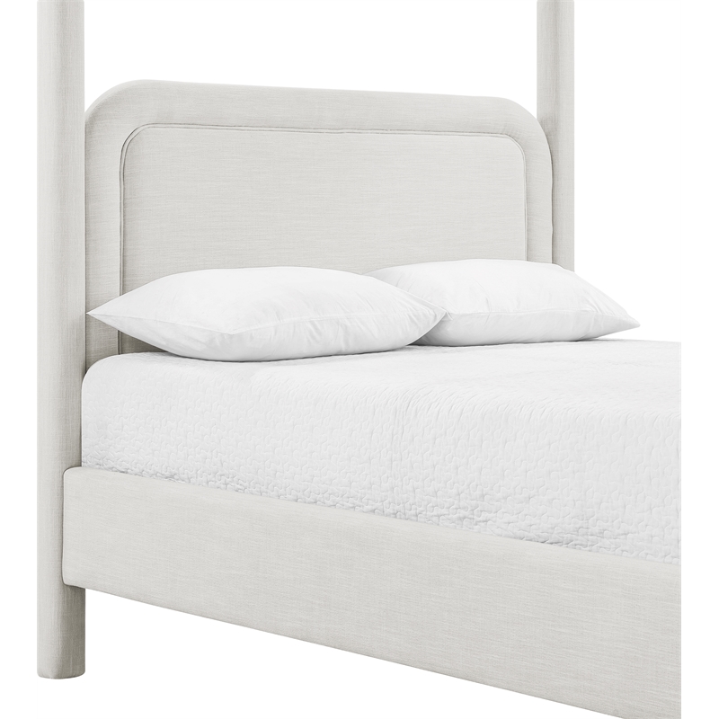 Meridian Furniture Salina Cream Linen Textured Fabric Upholstered Queen Bed