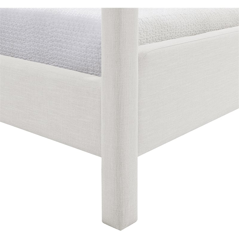 Meridian Furniture Salina Cream Linen Textured Fabric Upholstered Queen Bed