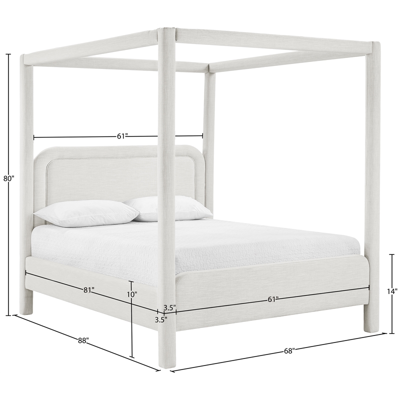 Meridian Furniture Salina Cream Linen Textured Fabric Upholstered Queen Bed