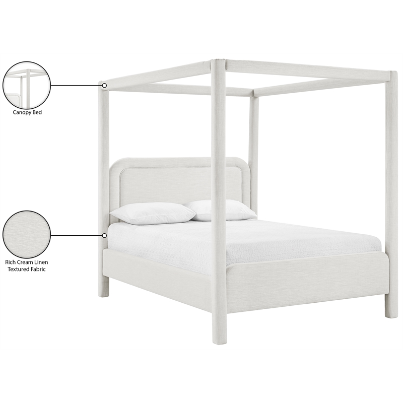 Meridian Furniture Salina Cream Linen Textured Fabric Upholstered Queen Bed