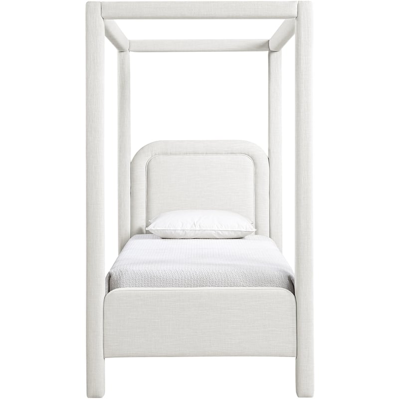 Meridian Furniture Salina Cream Linen Textured Fabric Upholstered Twin Bed