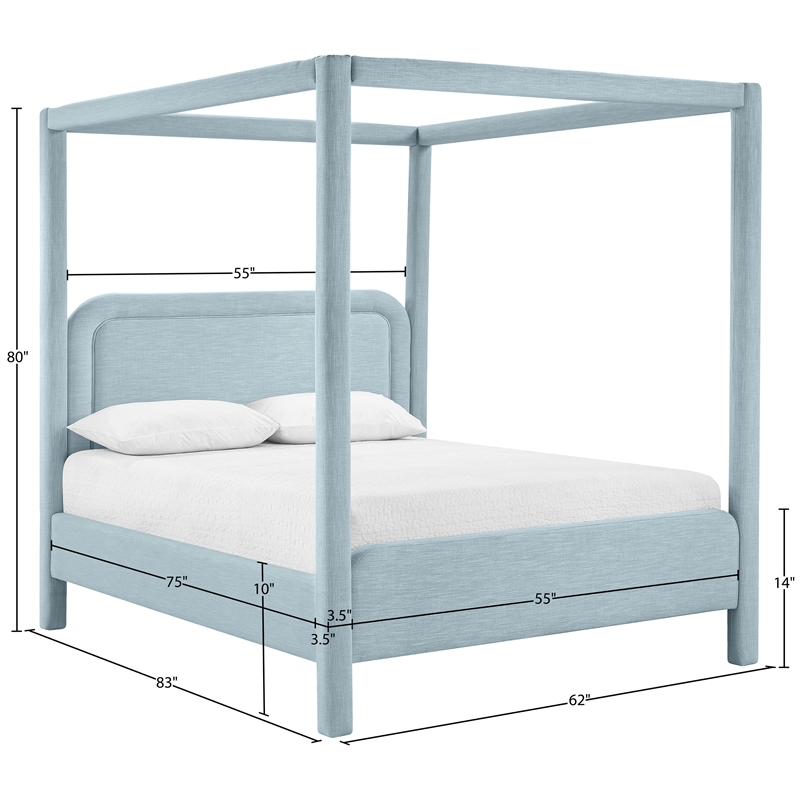 Meridian Furniture Salina Light Blue Linen Textured Fabric Upholstered Full Bed