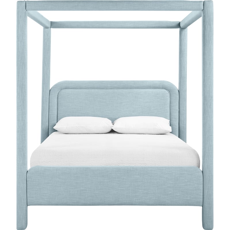 Meridian Furniture Salina Light Blue Linen Textured Fabric Upholstered Queen Bed