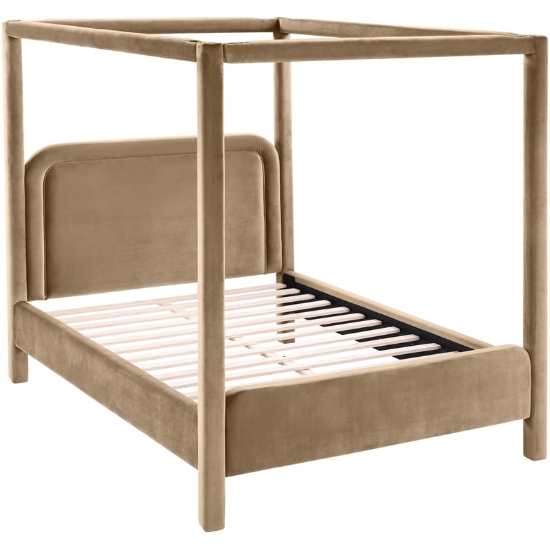 Meridian Furniture Salina Beige Velvet Upholstered Full Bed