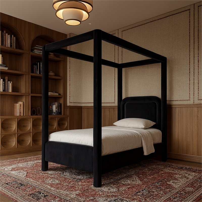 Meridian Furniture Salina Black Velvet Upholstered Twin Bed